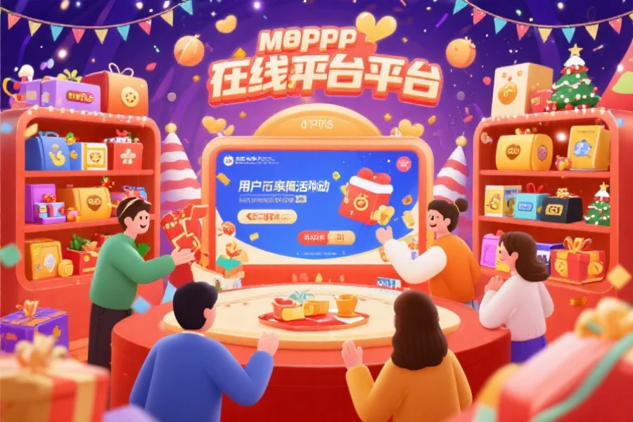 用户们正在参与在线娱乐平台的互动活动，背景为欢快的节日氛围与丰富奖品展示